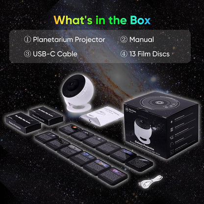 Galaxy Projector for Bedroom, HD Image Star Projector Galaxy Light Adjustable Knob, 13 Film Discs Planetarium Projector for Kids, 360° Rotating 1/2h Timer Simple 3-Button Control Black&White