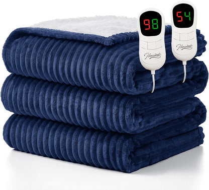 Homemate Heated Blanket Electric Throw - 50"x60" Heating Blanket Throw 1/2/4/6/8 Hours Auto-Off 10 Heat Levels Over-Heat Protection Soft Flannel Sherpa Heater ETL Certification