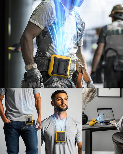 Portable Waist Fan Clip on Belt Under Shirt w/LED Display & Flashlight, 8000mAh Battery Powered, Rechargeable 5-Speed 14600RPM Personal Cooling Fan for Construction, Warehouse, Outdoor Jobsite, Orange