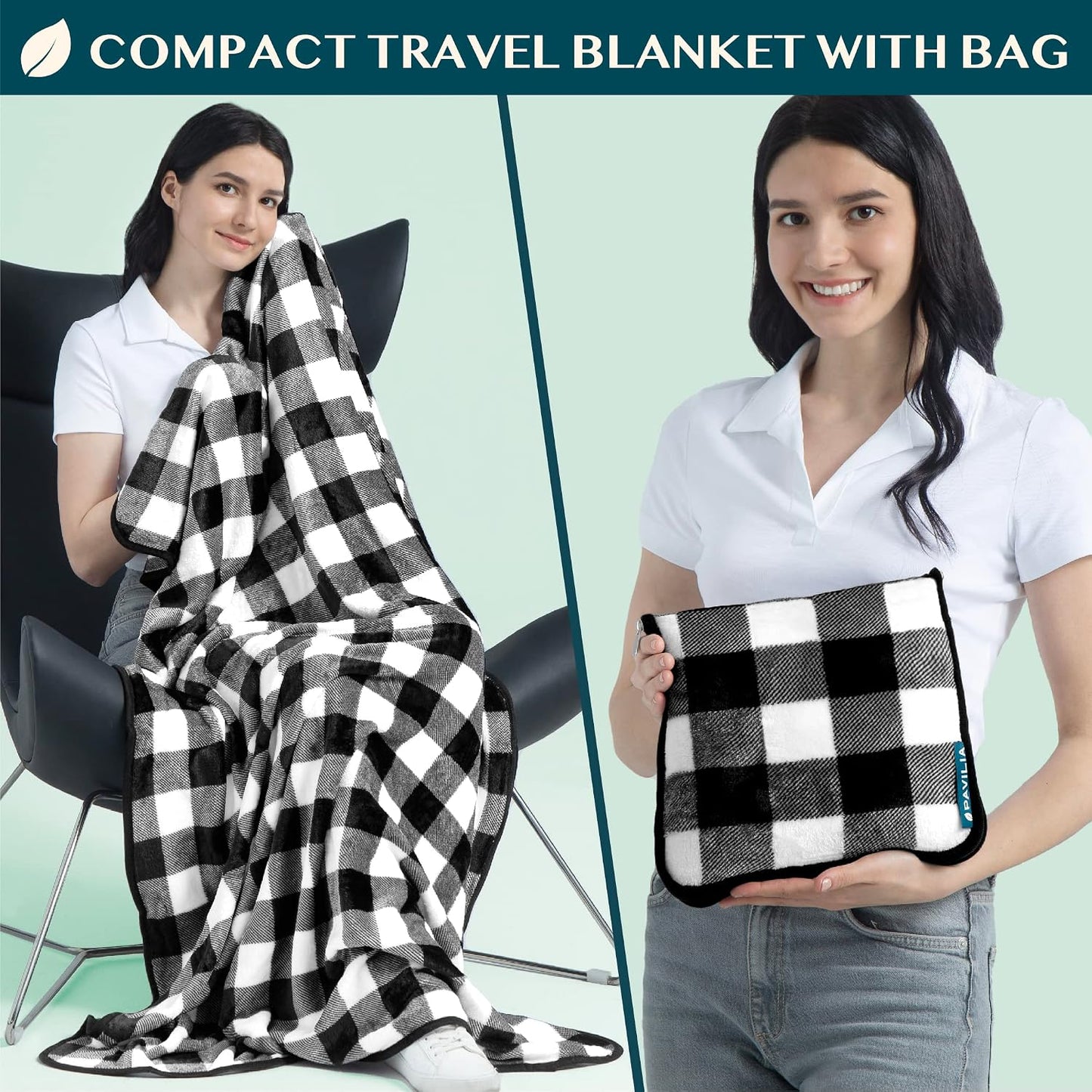 PAVILIA Travel Blanket Pillow, Soft Airplane Blanket 2-IN-1 Combo Set, Plane Blanket Compact Packable, Flight Essentials Car Pillow, Travelers Gifts Accessories Luggage Backpack Strap, 60x43 Teal Blue