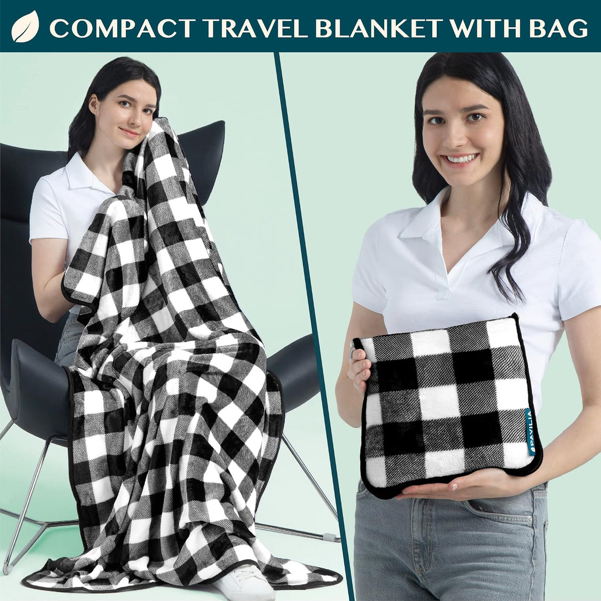 PAVILIA Travel Blanket Pillow, Soft Airplane Blanket 2-IN-1 Combo Set, Plane Blanket Compact Packable, Flight Essentials Car Pillow, Travelers Gifts Accessories Luggage Backpack Strap, 60x43 Teal Blue