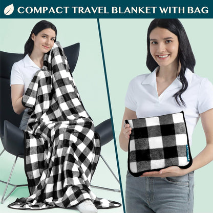 PAVILIA Travel Blanket Pillow, Soft Airplane Blanket 2-IN-1 Combo Set, Plane Blanket Compact Packable, Flight Essentials Car Pillow, Travelers Gifts Accessories Luggage Backpack Strap, 60x43 Teal Blue