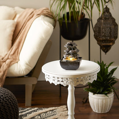 Zingz & Thingz Zen Collection Resin Tabletop LED Water Fountain, Four-Tier, 9.5x9.5x10