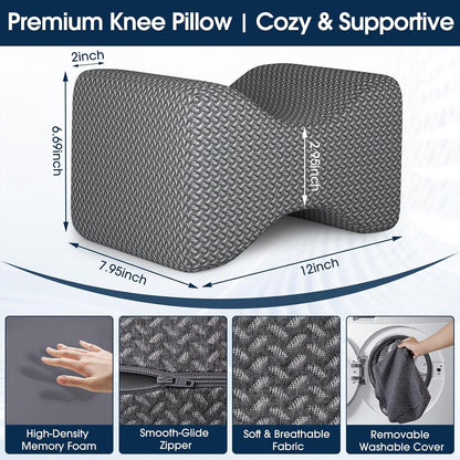BlissTrends Memory Foam Knee Pillow, Knee Pillow for Side Sleepers, Leg Pillows for Sleeping Blood Circulation, Elevation Pillow for Spine Aligning, Sciatica, Back, Hip, Knee, Ankle Pain, Grey