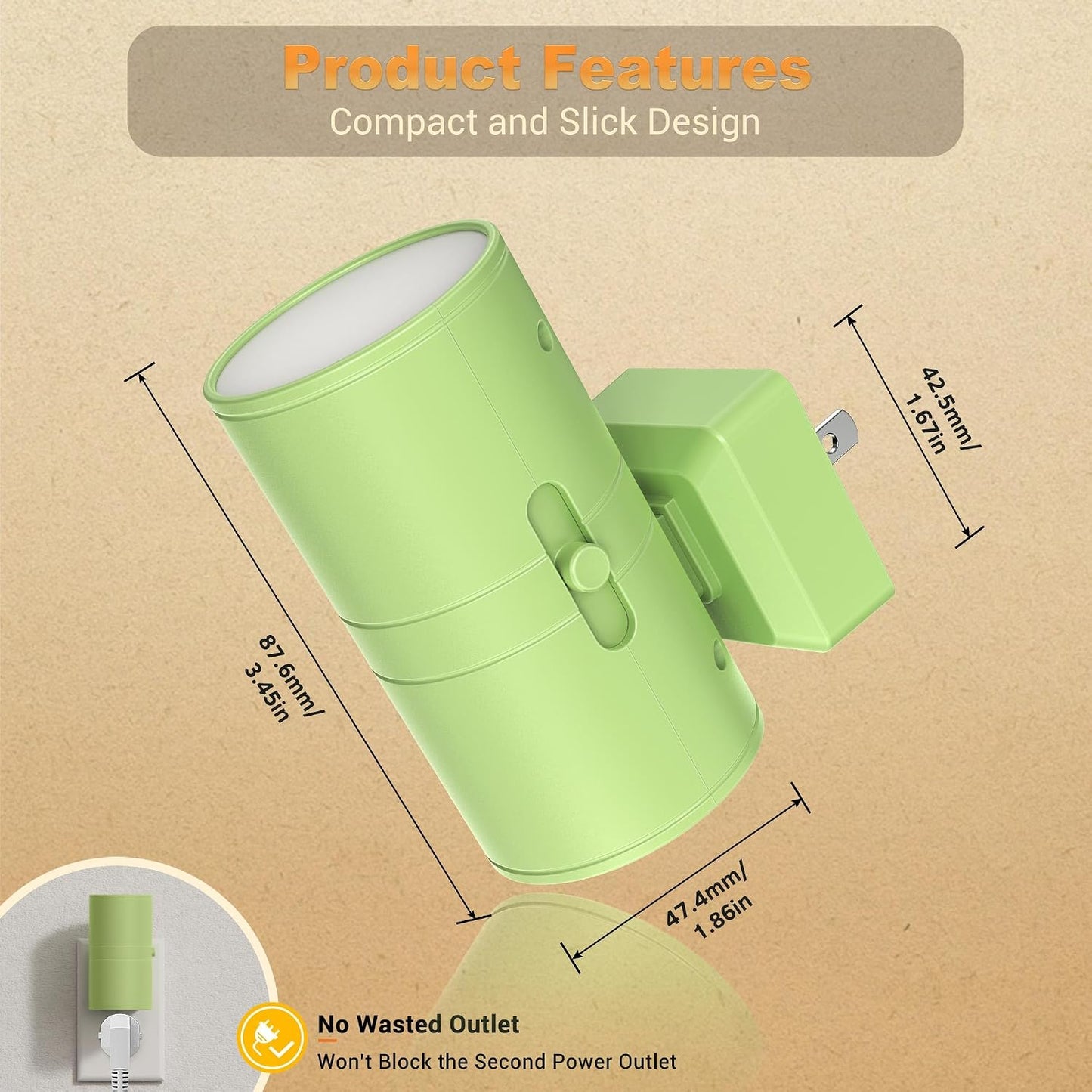 Amber Night Lights Plug into Wall, Dimmable Night Light Plug in, Modern Night Lights Auto On/Off, Amber Night Light 2000K, 0-100LM Adjustable Brightness Nightlight for Hallway Bedroom, 2 Pack