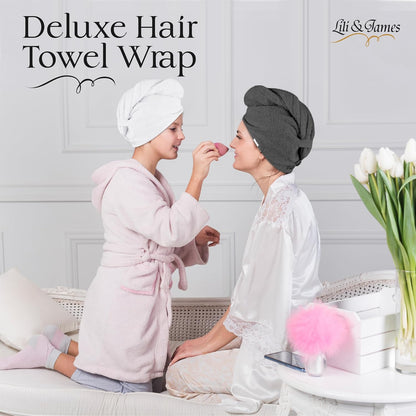 Lili&James 100% Cotton Hair Towel Wrap for Women & Kids – 420 GSM Quick Dry Hair Turban with Double Button Loop, Anti Frizz Non Microfiber Hair Drying Towel for Curly, Long & Thick Hair (Lilac)