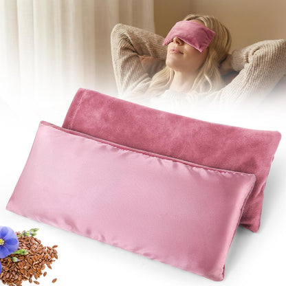 Eye Pillow for Yoga, Relaxation, Sleeping, Microwavable Weighted Eye Mask Heated for Meditation, Dry Eyes, Moist Heat Hot & Cold Eye Compress with Flaxseeds Therapy (Pink)