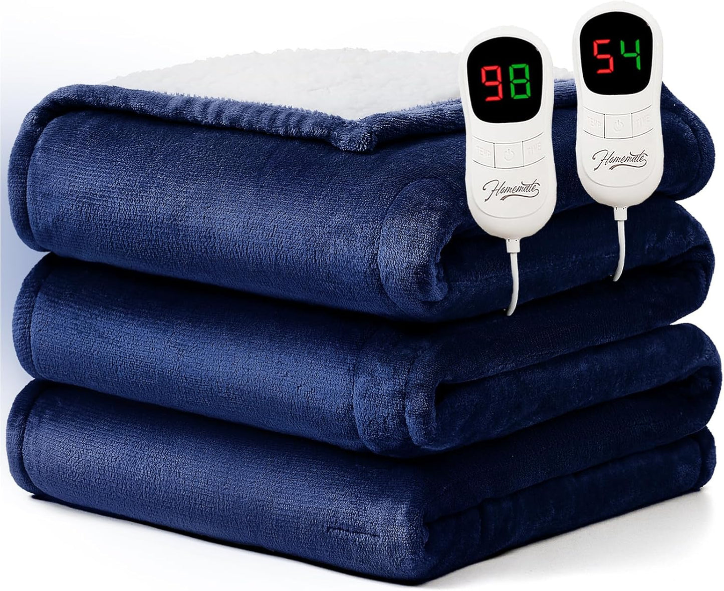 Homemate Heated Blanket Electric Throw - 50"x60" Heating Blanket Throw 1/2/4/6/8 Hours Auto-Off 10 Heat Level Over-Heat Protection Flannel Sherpa ETL Certification
