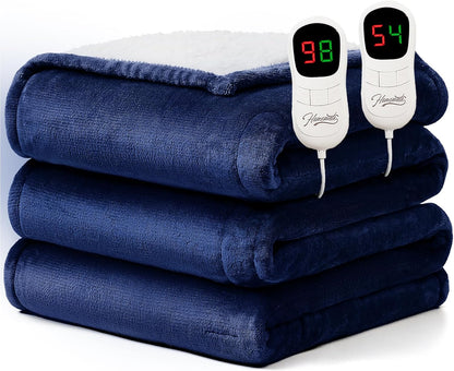 Homemate Heated Blanket Electric Throw - 50"x60" Heating Blanket Throw 1/2/4/6/8 Hours Auto-Off 10 Heat Level Over-Heat Protection Flannel Sherpa ETL Certification