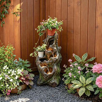 Sunlinua Water Fountain Outdoor, 5-Tier Cascading Realistic Tree Waterfall