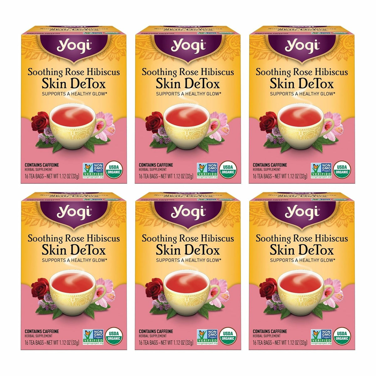 Yogi Soothing Rose Hibiscus Skin DeTox Tea, 16 Tea Bags (6 Pack)
