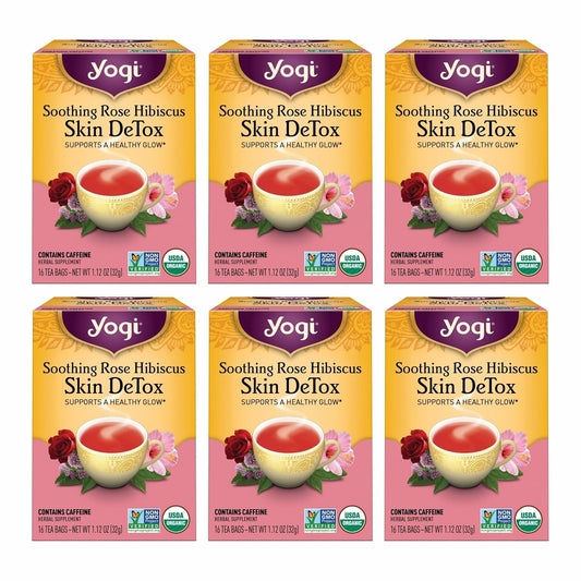 Yogi Soothing Rose Hibiscus Skin DeTox Tea, 16 Tea Bags (6 Pack)