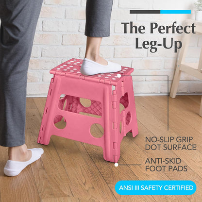 Handy Laundry Folding Step Stool - Sturdy Enough Collapsible Stool to Support Adults - Opens Easy with One Flip - Great for Kitchen, Bathroom or Bedroom (Black - 9 Inch)