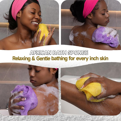 SubSahara Authentic African Net Sponge - 2 Pack Exfoliating Bath & Shower Loofah Sponge for Body & Face, Gentle Scrubber for All Skin Types, Travel, Durable Polyester (Olive Green & Light Green)