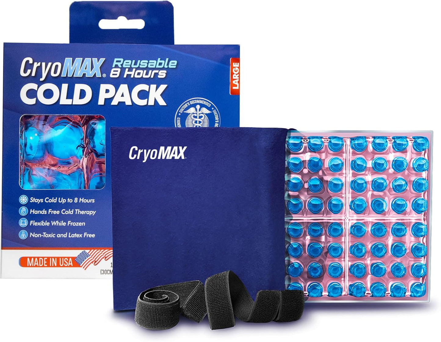 Cryo-Max Cold Pack, 8 Hour Reusable Cold Therapy Ice Pack for Elbows, Knees, Neck + More, Medium, 6" x 12" (1 Count)