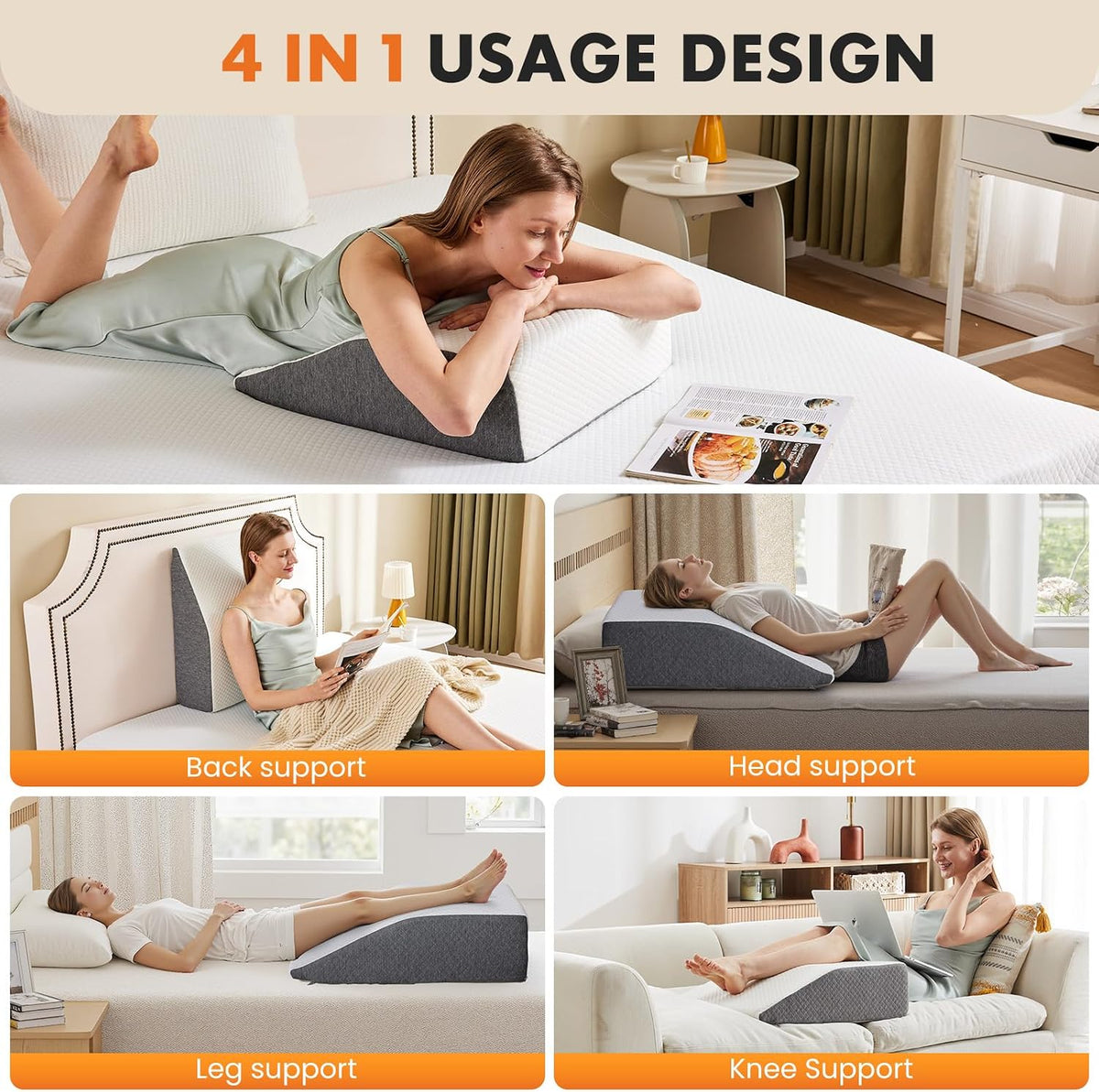 Sweetcrispy 7.5 Inch Wedge Pillow, Sleep Apnea Pillow, Neck Support