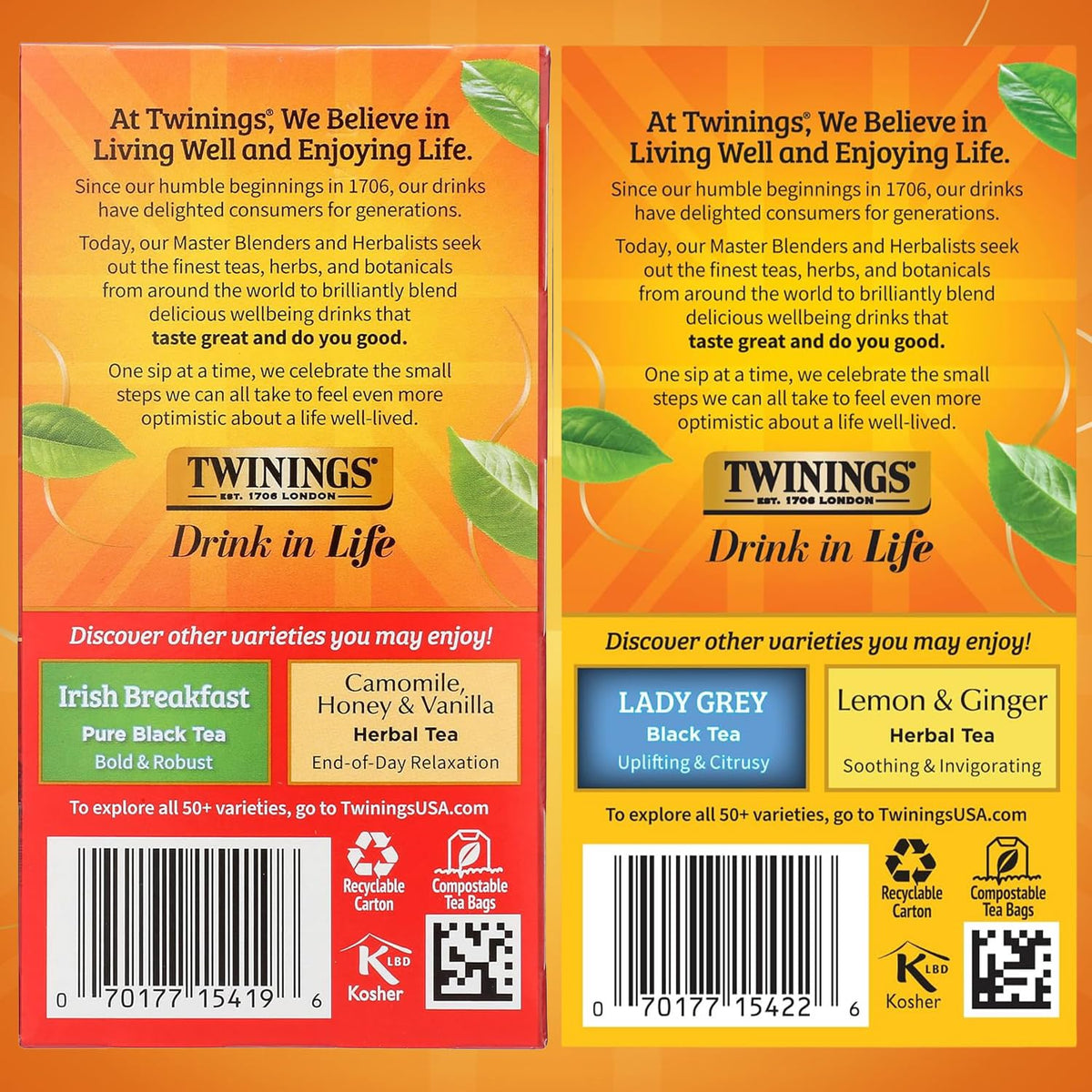 Twinings Tea Variety 2-Pack – English Breakfast + Earl Grey, Caffeinated Black Tea Bags, Individually Wrapped, 20 Count Each