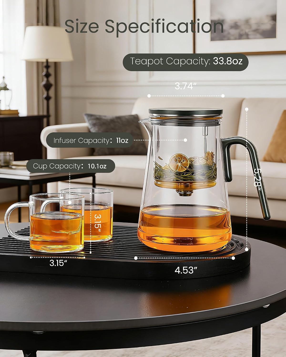 ZENS Magnetic Tea Pot, Enchanted Glass Teapot with Infuser and Magnetic Suction Lid for Mess-Free Loose Tea Diffusers, Walnut Wood Handle, Tea Lovers Gifts