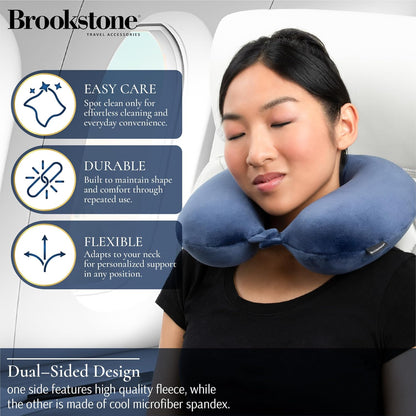Brookstone Travel Neck Pillow - Lightweight U-Shaped Memory Foam Travel Pillow for Airplane, Car Travels & Sleeping, Blue