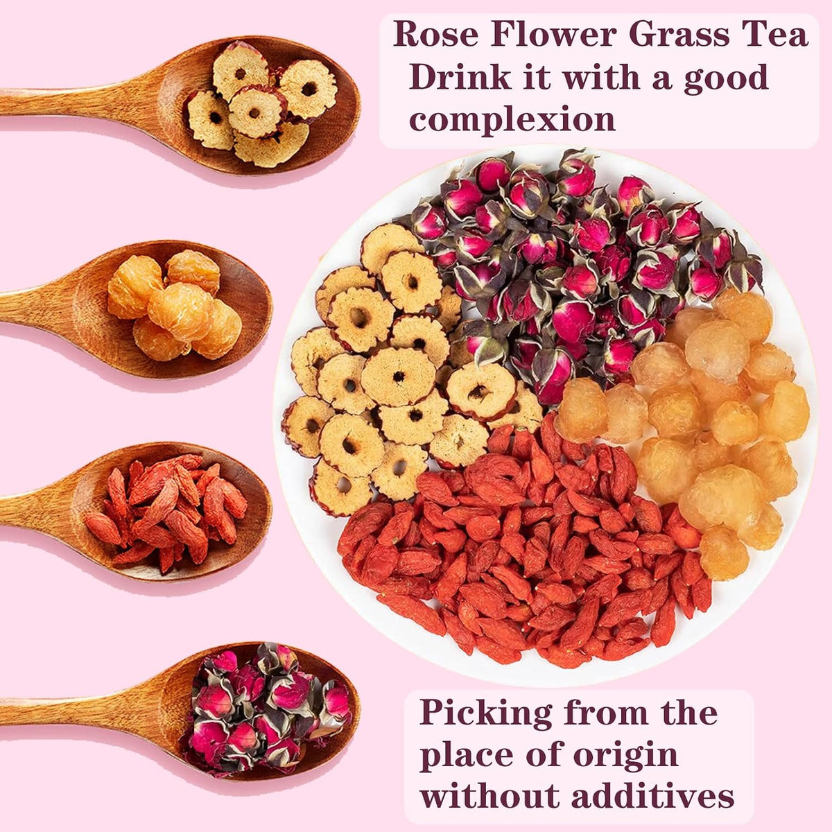 Longan Red Date Tea Rose Red Jujube Fruit Goji Berry Tea Bags Women's Five Treasures Tea Date Longan Goji Berry Roses Wolfberry Flower Chinese Herbal Fruit No addition Caffeine Free 桂圆红枣枸杞茶 玫瑰红枣茶 160g/5.65oz