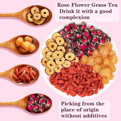 Longan Red Date Tea Rose Red Jujube Fruit Goji Berry Tea Bags Women's Five Treasures Tea Date Longan Goji Berry Roses Wolfberry Flower Chinese Herbal Fruit No addition Caffeine Free 桂圆红枣枸杞茶 玫瑰红枣茶 160g/5.65oz