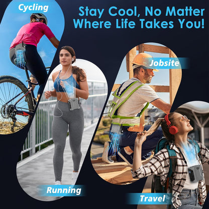 Waist Fan Portable Clip on: 10000mAh Rechargeable Personal Belt Cooling Fan Under Shirt - Cool Body Fans Under Clothes for Outdoor Travel, Walking, Work for Men and Women (Grey)