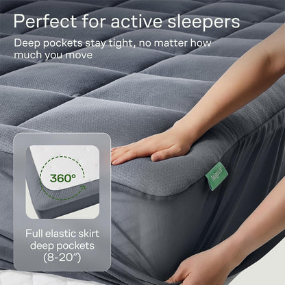 Niagara Sleep Solution Ultra Soft Queen Size Mattress Topper - Rayon Derived from Bamboo Pillow Top Mattress Pad for Back Pain Relief - Naturally Cooling for Hot Sleepers, Green