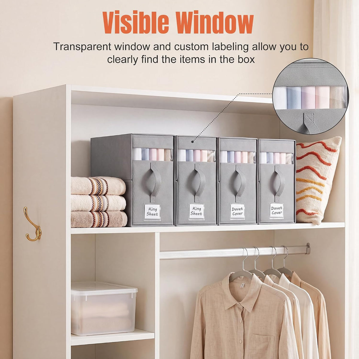 Large Bed Sheet Organizers and Storage for Linen Closet, Grey