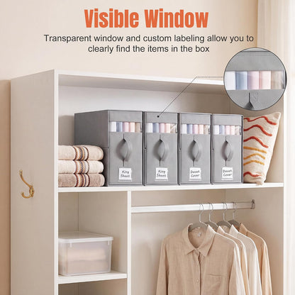 Large Bed Sheet Organizers and Storage for Linen Closet, Grey