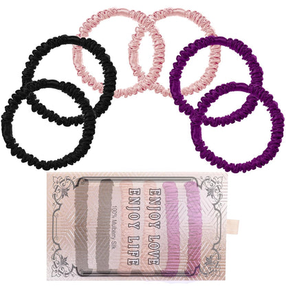 22 Momme 6PCS 100% Mulberry Silk Hair Ties Small Silk Scrunchies for Women Girls Curly Thick Thin Hair .Women's Black Cute Satin Sleepy Bulk Hair Tie Scrunchie Sleep