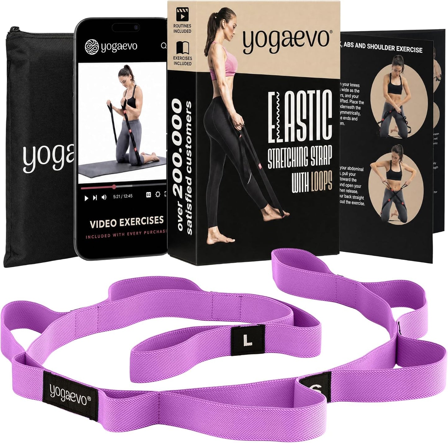 YogaEVO Stretching Strap with Loops for Physical Therapy — Yoga Strap & Resistance Band in One — Flexibility & Back Recovery — HD Video Routines Included
