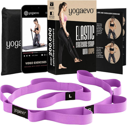 YogaEVO Stretching Strap with Loops for Physical Therapy — Yoga Strap & Resistance Band in One — Flexibility & Back Recovery — HD Video Routines Included