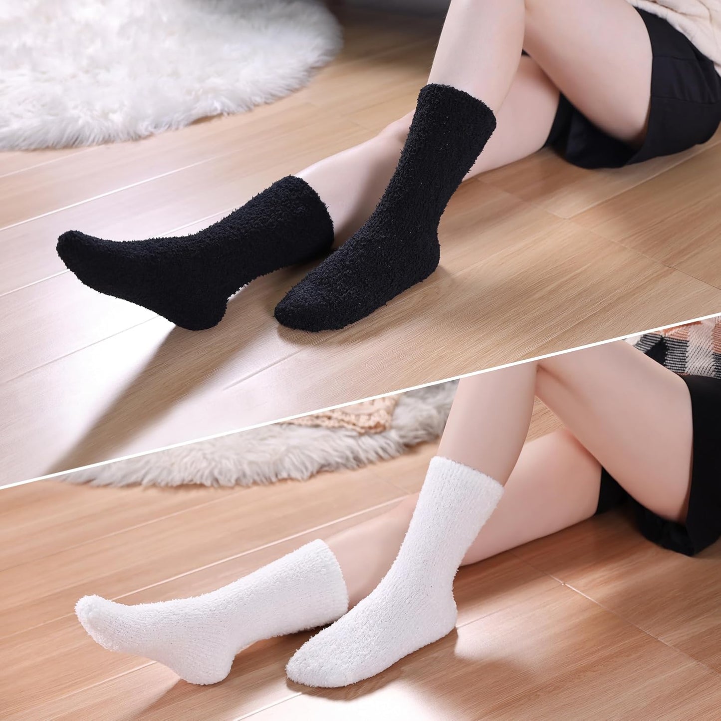 CHOWISH Womens Fuzzy Slipper Socks Super Soft Microfiber Fluffy Cozy Winter Warm Fuzzy Crew Socks