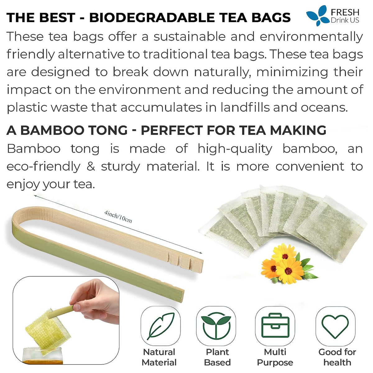 FreshDrinkUS, Premium 50 Spearmint Tea Bags, 100% Natural Spearmint Leaves. Loose Leaf Spearmint Herbal Tea. Spearmint Leaf Tea. No Sugar, No Caffeine, No Gluten, Vegan.