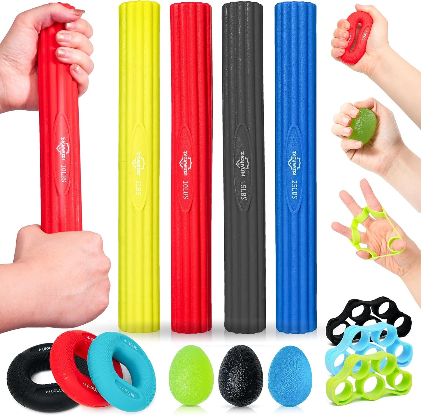 DICYWUDI Flex Therapy Bar and Grip Strength Trainers Set, Physical Therapy & Resistance Bar for Golfers Elbow,Tendinitis,Wrist,Forearms Pain, Improve Grip Strength and Relieve Pain