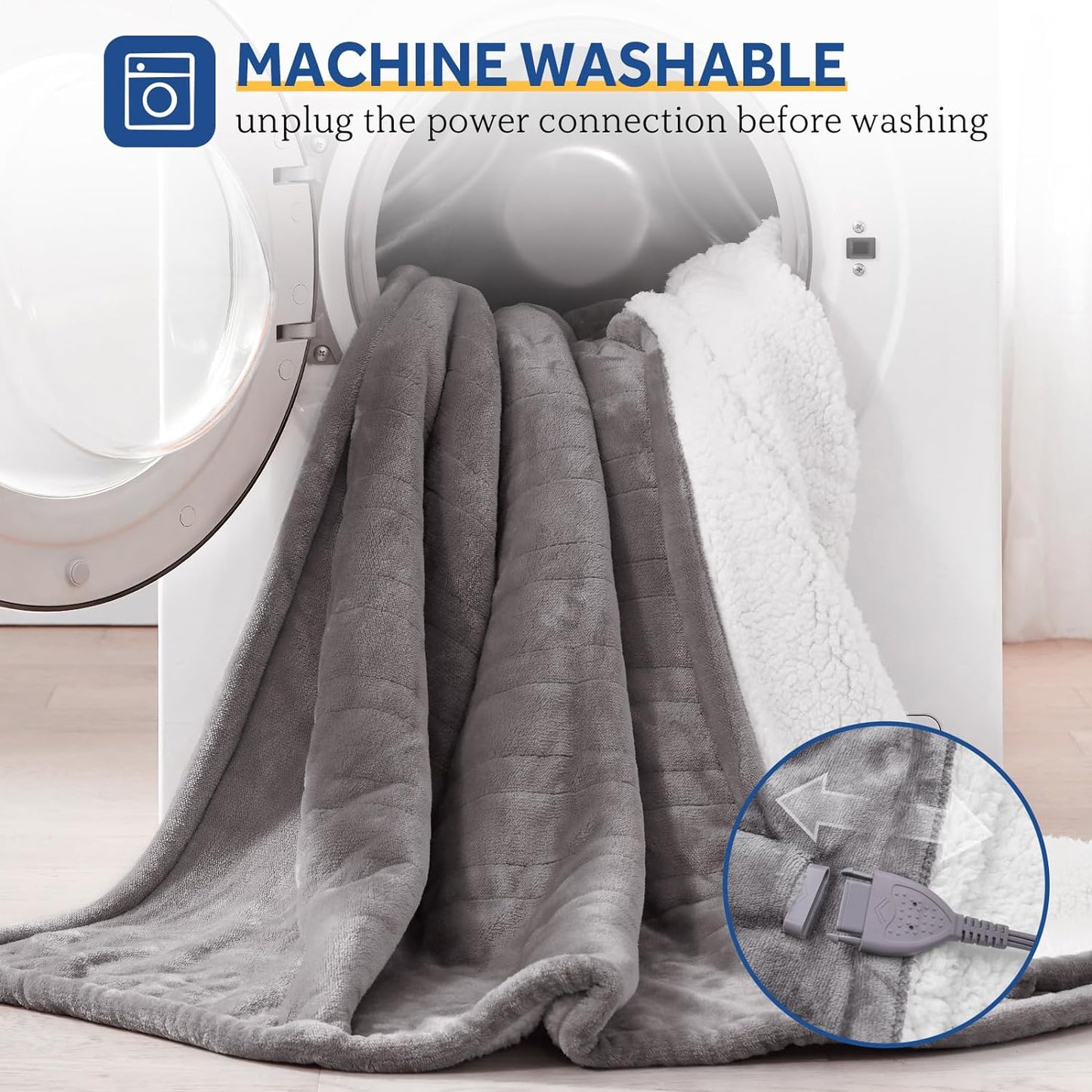 Sealy Electric Throw Blanket, Flannel & Sherpa Heated Throw with 6 Heating Levels & 2-10 Hours Auto Shut Off, Fast Heating & Machine Washable, 50x60 Inch, Light Grey
