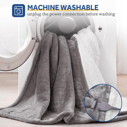 Sealy Electric Throw Blanket, Flannel & Sherpa Heated Throw with 6 Heating Levels & 2-10 Hours Auto Shut Off, Fast Heating & Machine Washable, 50x60 Inch, Light Grey