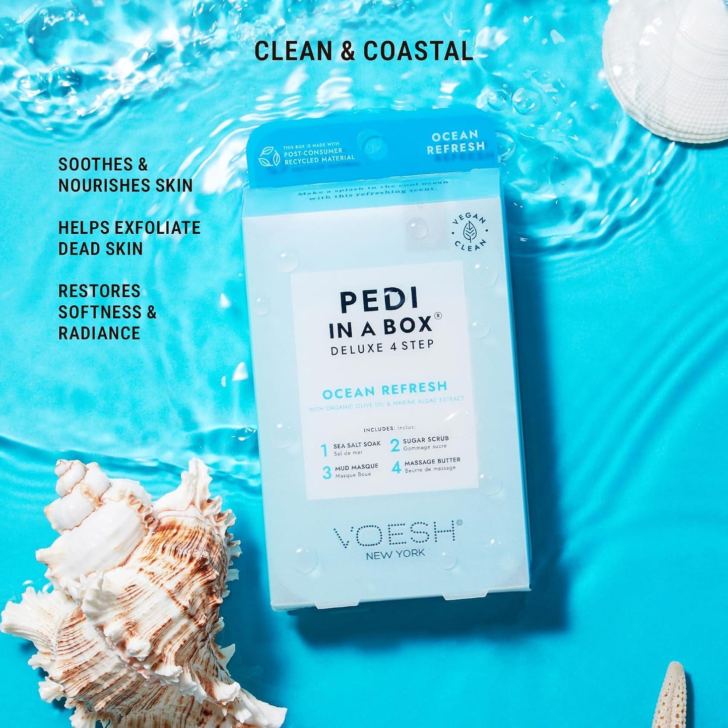 VOESH Pedi in a Box 4 Step Fresh Trio - 3 Pack of Ocean Refresh, Eucalyptus Energy Boost, & Cucumber Fresh Pedicure Set, DIY Pedi, Foot Spa