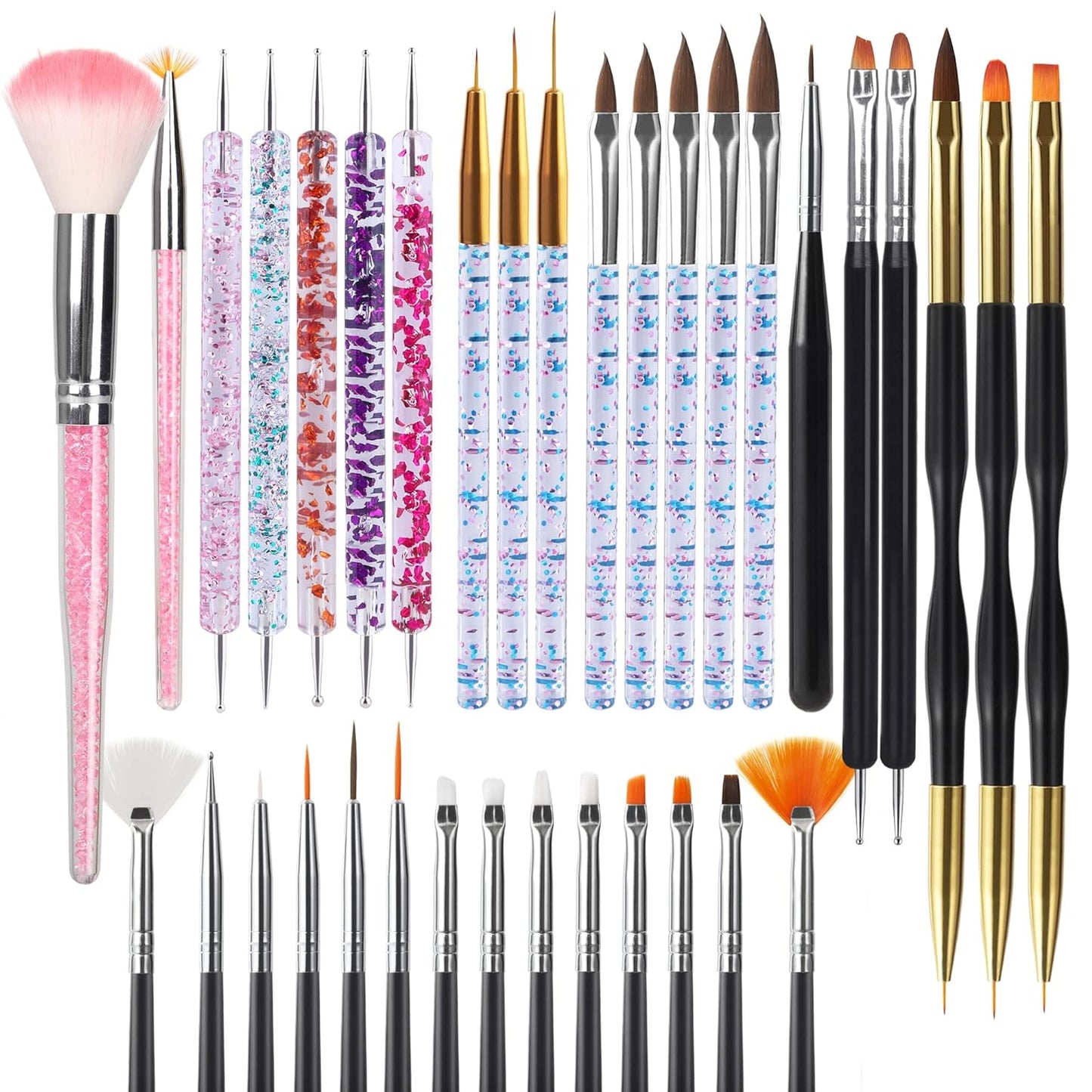 Artdone 31pcs Nail Art Brushes, Nail Art Tool Set, Dotting Tools, Dust Brush,Striping Brushes for Long Lines, Drawing Pen For Gel Polish Design supply