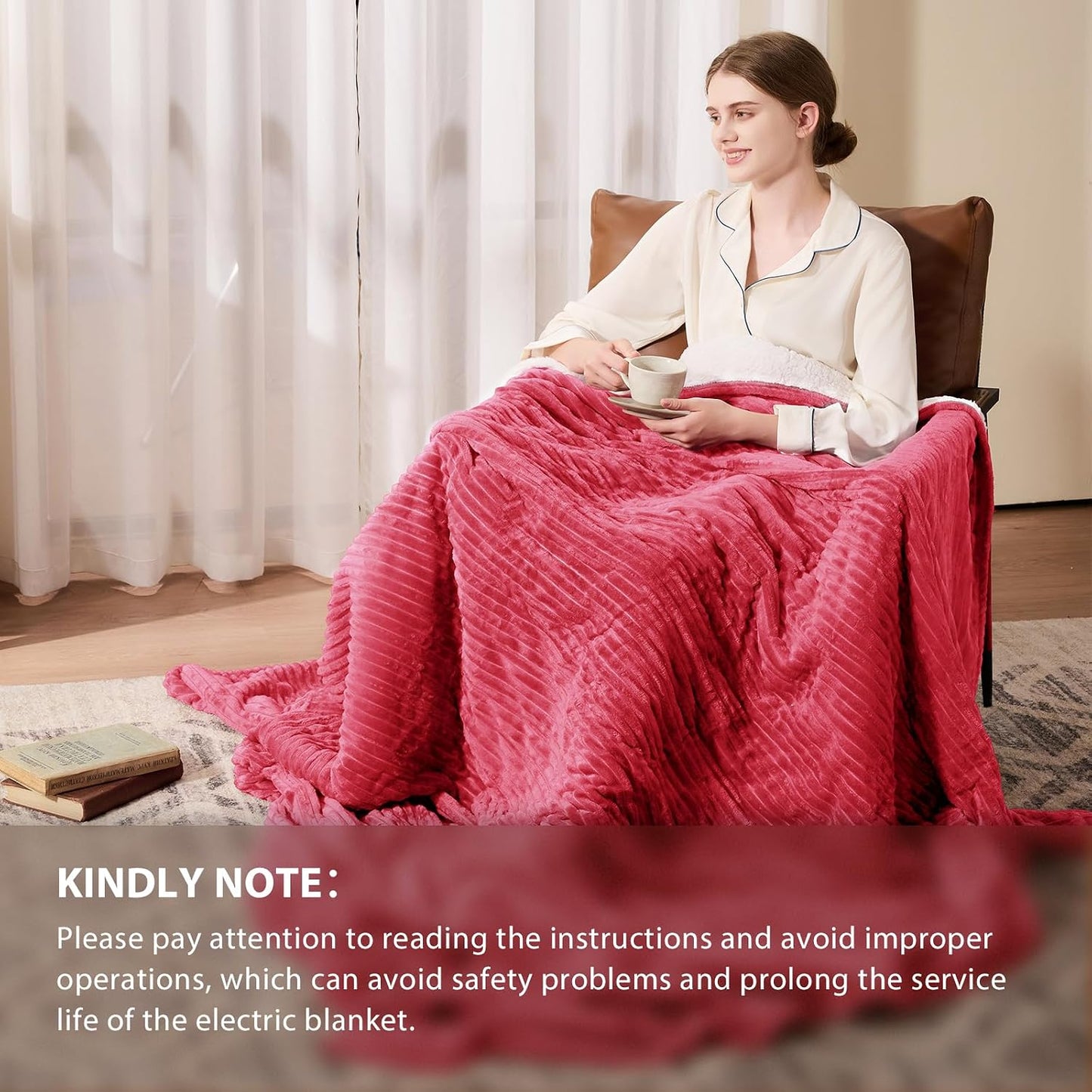 Homemate Heated Blanket Electric Throw - 50"x60" Heating Blanket Throw 1/2/4/6/8 Hours Auto-Off 10 Heat Levels Over-Heat Protection Soft Flannel Sherpa Heater ETL Certification