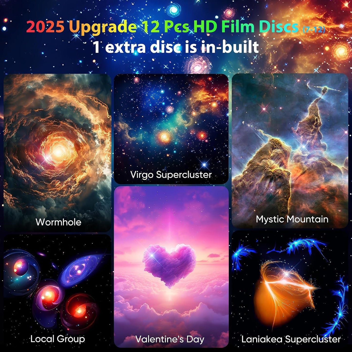 Galaxy Projector for Bedroom, HD Image Star Projector Galaxy Light Adjustable Knob, 13 Film Discs Planetarium Projector for Kids, 360° Rotating 1/2h Timer Simple 3-Button Control Black&White