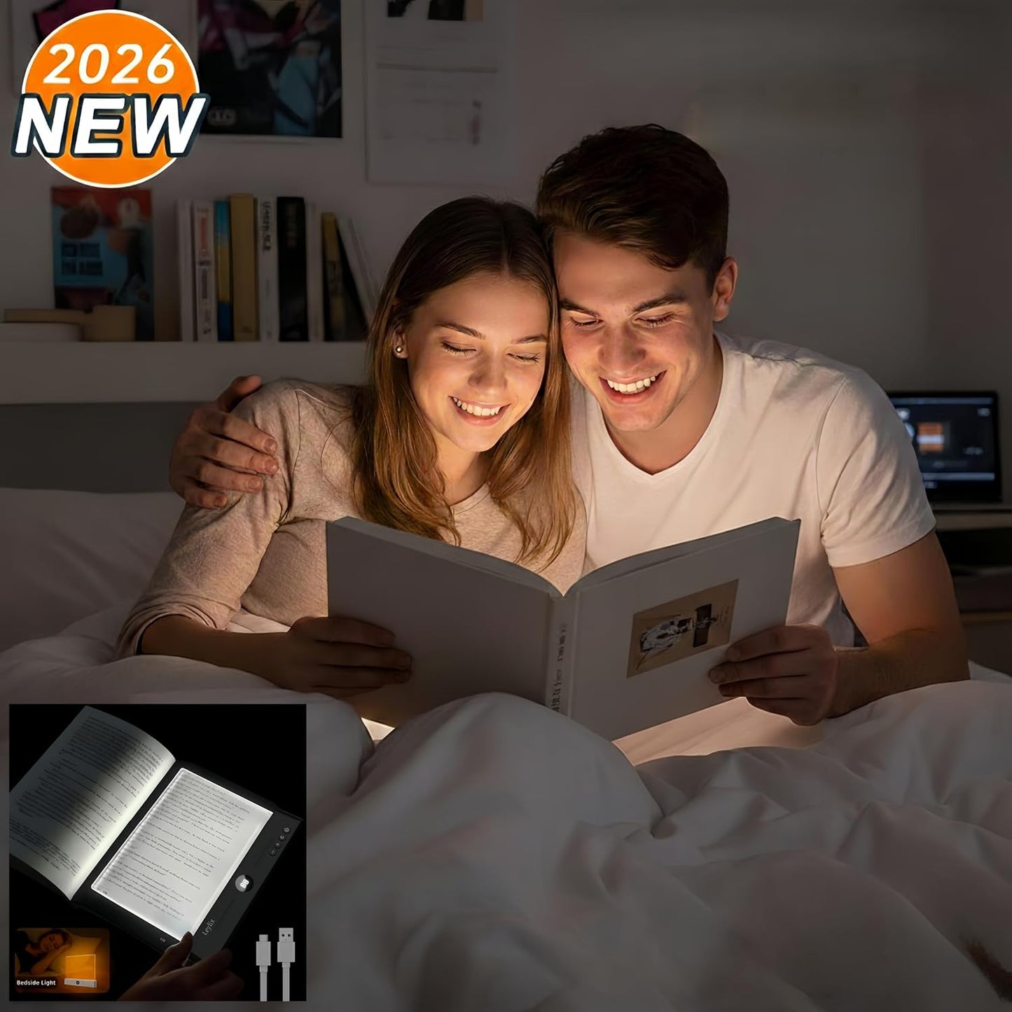 XL LED Flat Book Light for Reading at Night in Bed, Matte Pink | Eye-Caring Page Illuminator 3 Color Temperatures Stepless Dimmable USB Rechargeable, Portable Flat Panel Lamp with Soft
