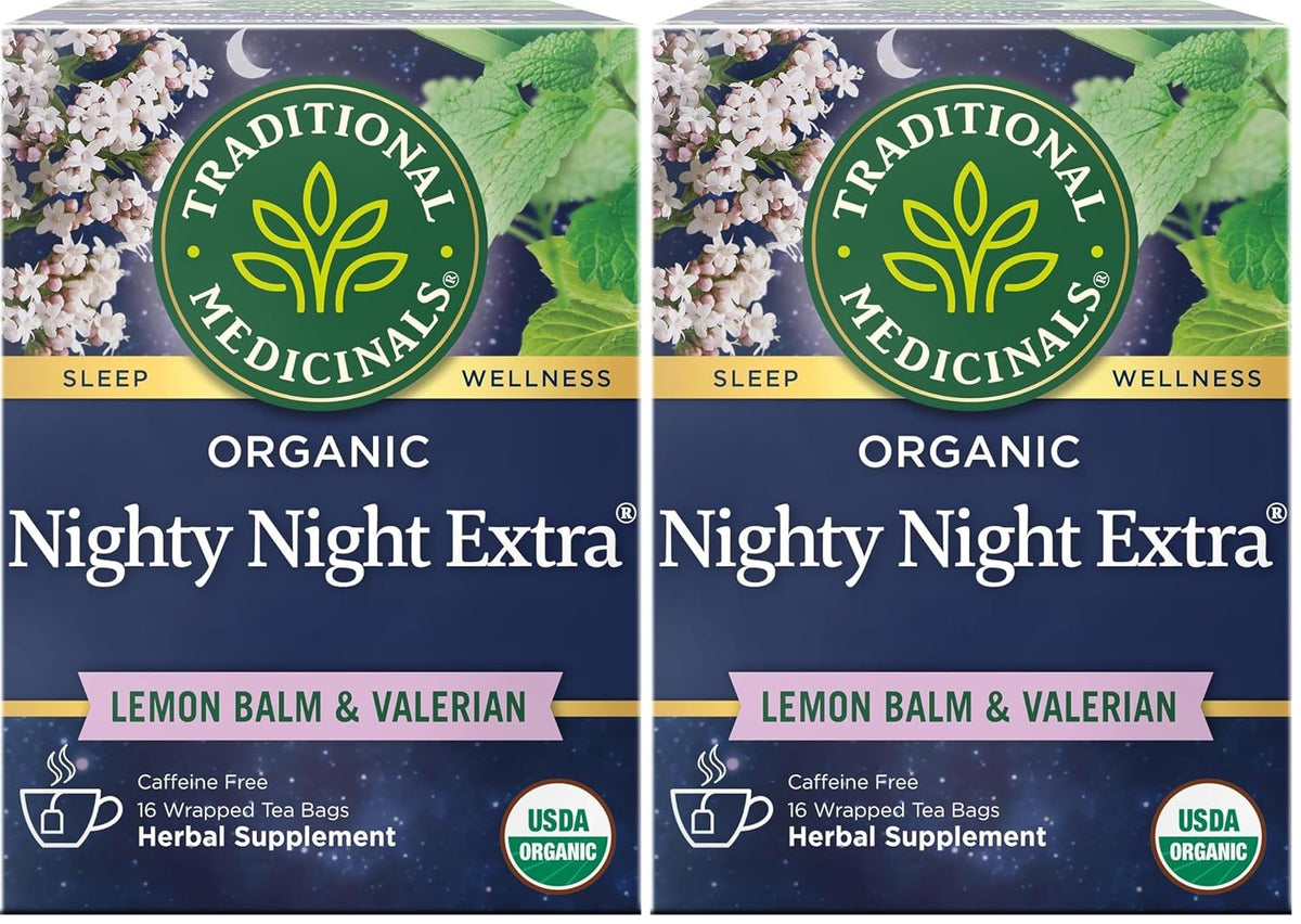 Traditional Medicinals Tea, Organic Nighty Night Extra, Promotes a Good Night's Sleep, 16 Tea Bags (Pack of 2)