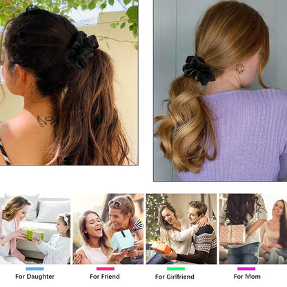 16 Pcs Scrunchies for Women - Black Satin Silk Scrunchies for Girls Hair Ties Elastics Bands Ponytail Holder Hair Accessories