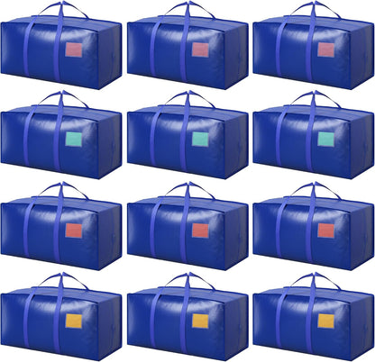 Moving Bags Heavy Duty 210GSM with Full-Open Side Zipper, 93L 220lbs Waterproof Foldable Storage Totes for College Dorm Move-In, Moving Boxes Alternative & Home Organization, Blue