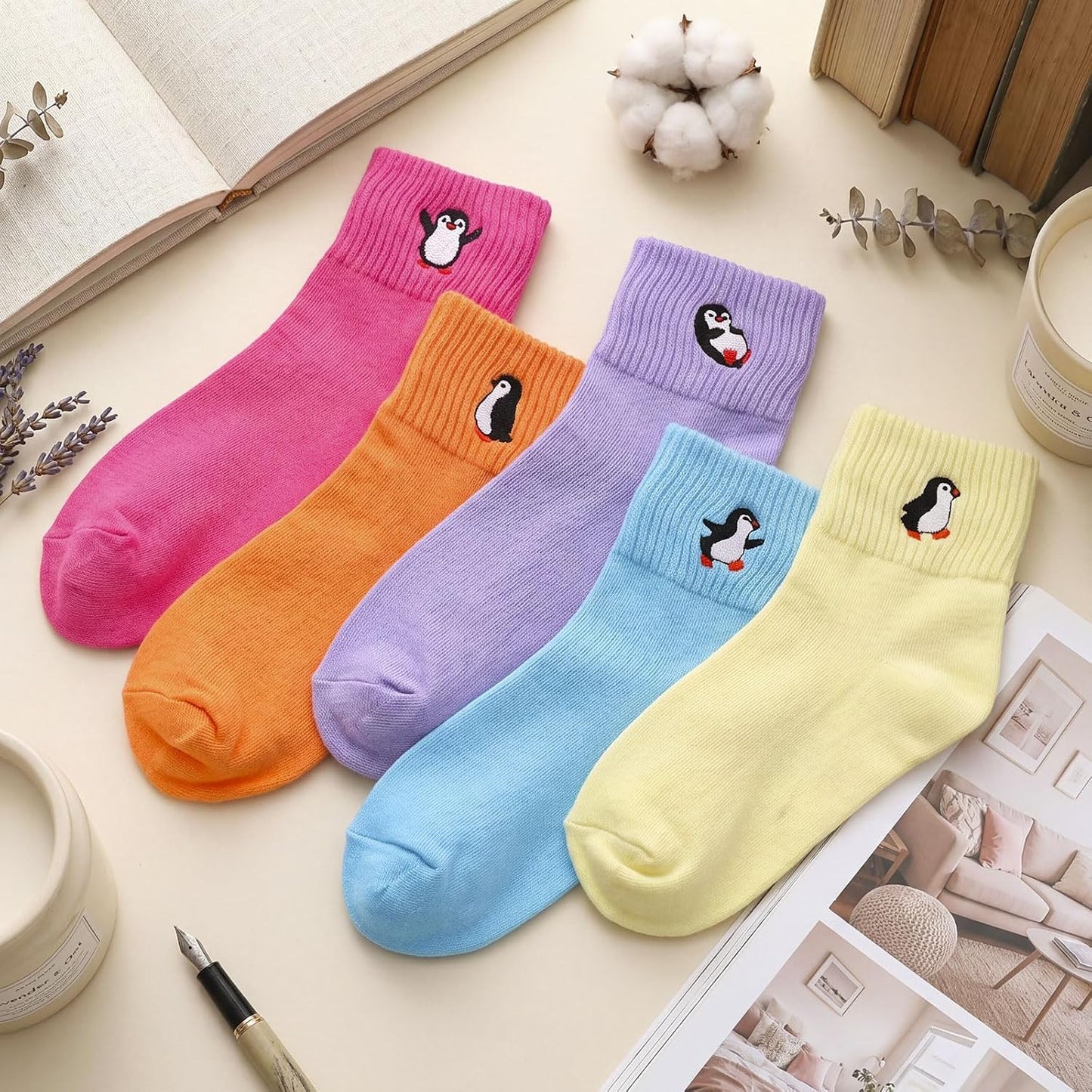 Eurzom 10 Pairs Socks Womens Crew Elastic Ankle Length Cotton Socks Aesthetic Cute Lightweight Low Cut Gifts for Women - Colors A