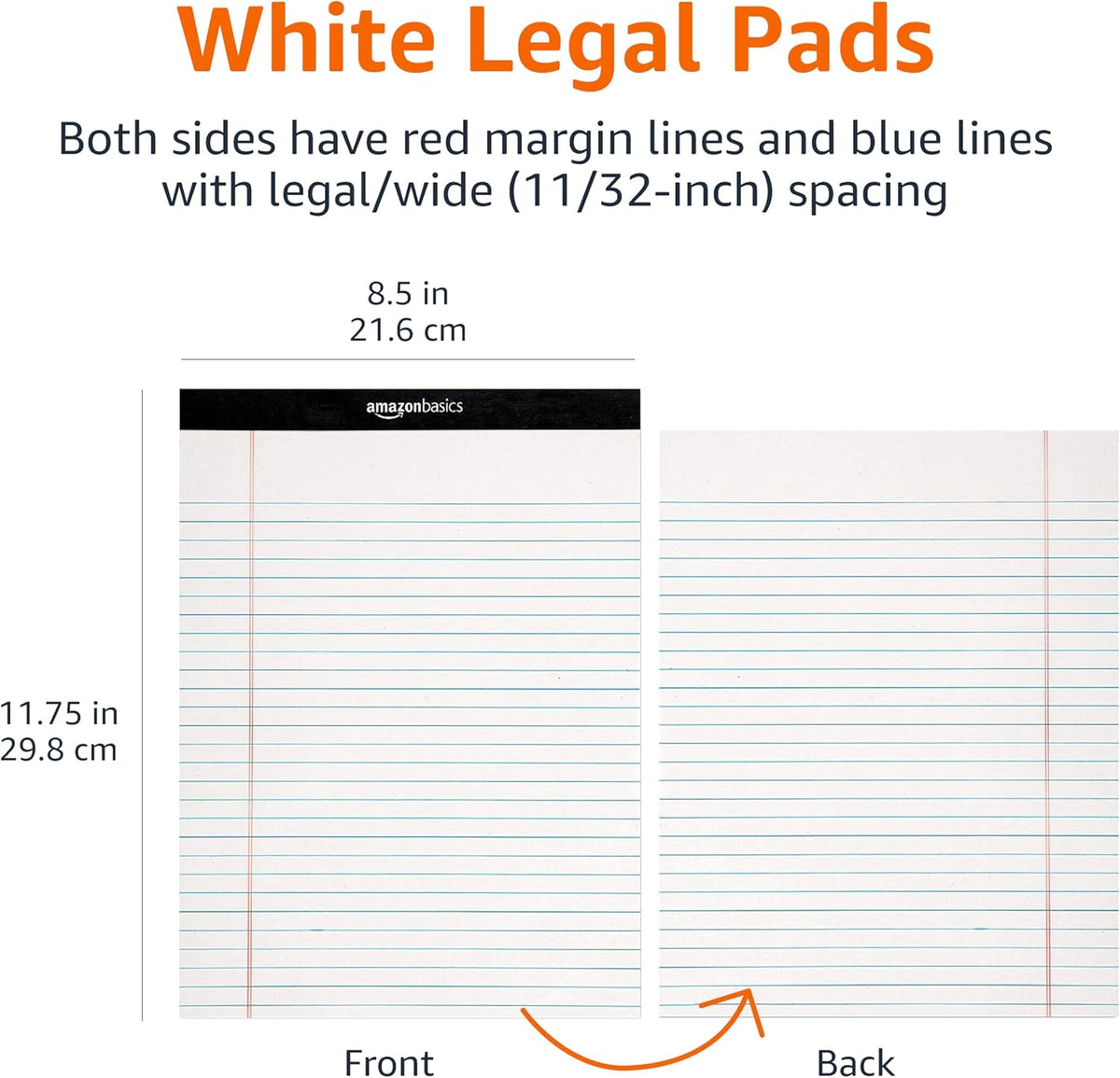 Amazon Basics Wide Ruled Lined Writing Note Pads for Office Supplies, 8.5" x 11.75", White, 12-Pack of 50 Perforated Sheets