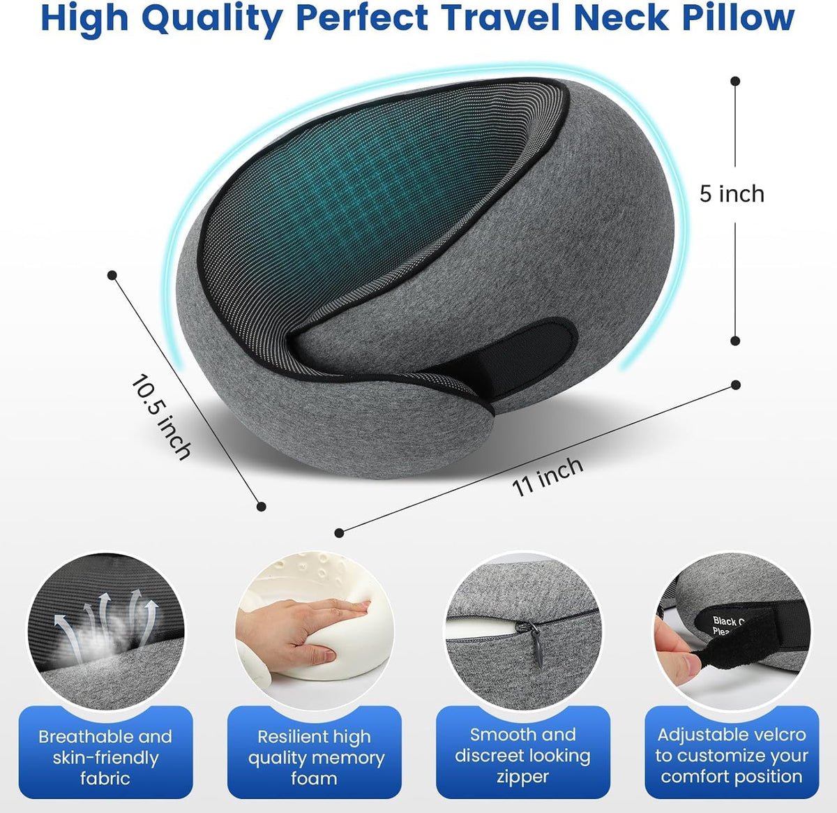 Travel Pillow Neck Pillow for Airplane Travel Essentials - Memory Foam Travel Neck Pillow, Stops Head Bobbing With Eye Mask & Earplugs, Portable Carry Bag for Long Flights| Airplane Accessories Black