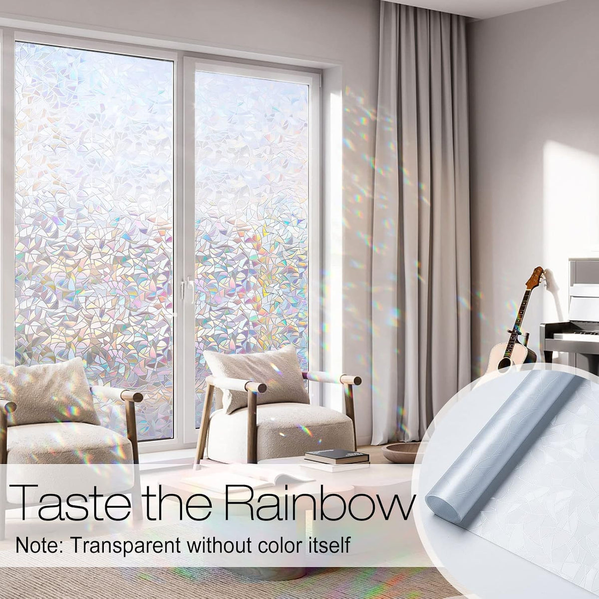 rabbitgoo Rainbow Window Privacy Film, Stained Glass Cling, 17.5" x 78.7"