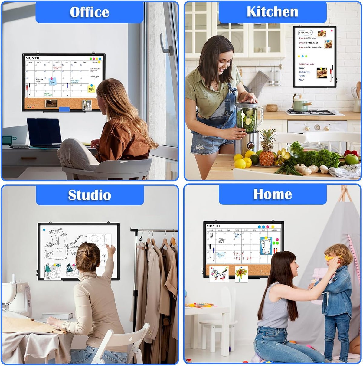 Weekly Dry Erase Calendar Whiteboard for Wall, 24" x 18" Cork Week Planner